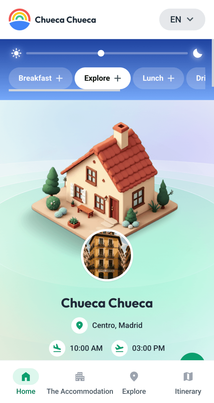 View of the welcome panel of the digital guide with local recommendations