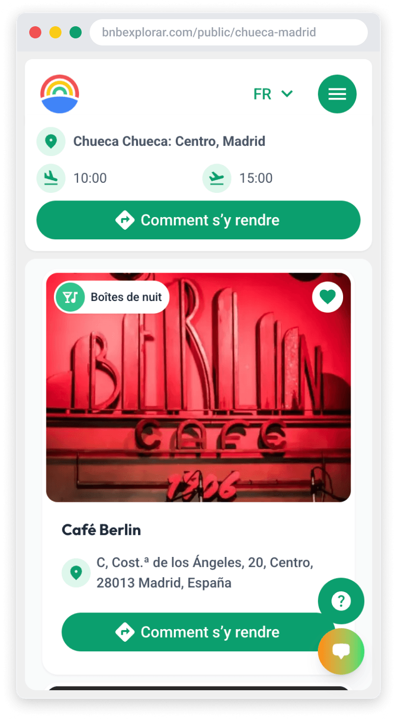 Vue du panneau de bienvenue du guide numérique avec des recommandations locales