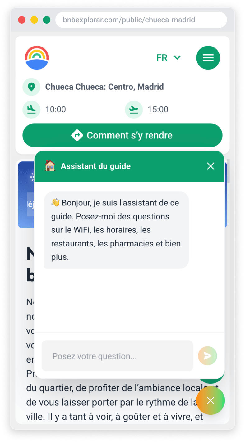 Assistant virtuel répondant aux questions du voyageur dans le guide